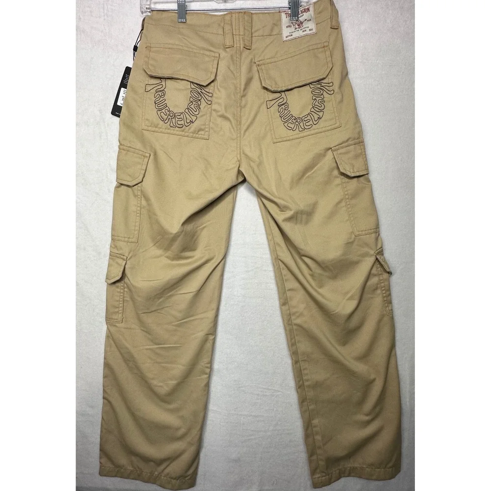 True Religion Mens Cargo Pants Tan Logo Pockets Utility Style‎